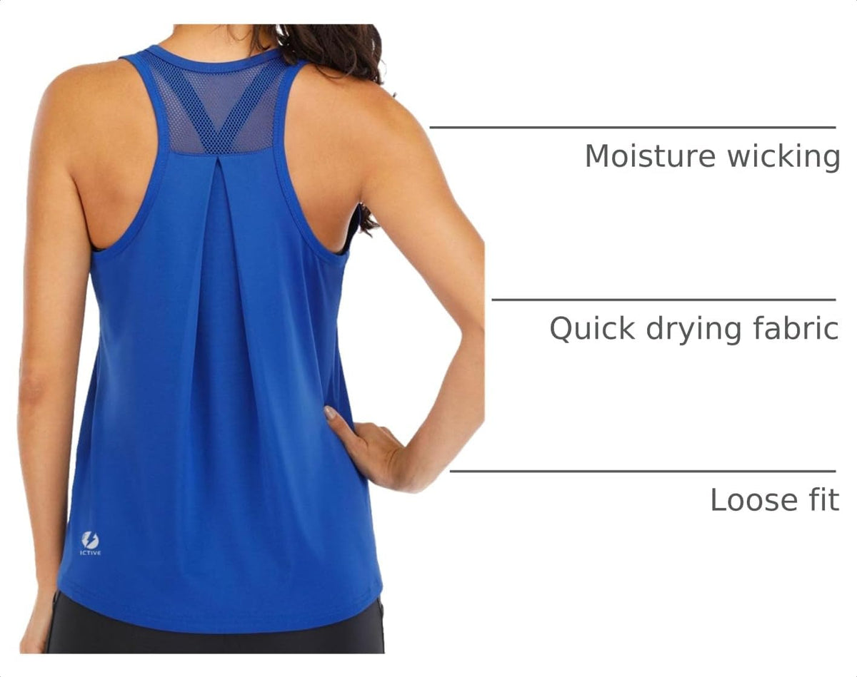 ICTIVE Workout Tops for Women Loose Fit Racerback Mesh Backless Muscle Tank Running Shirts