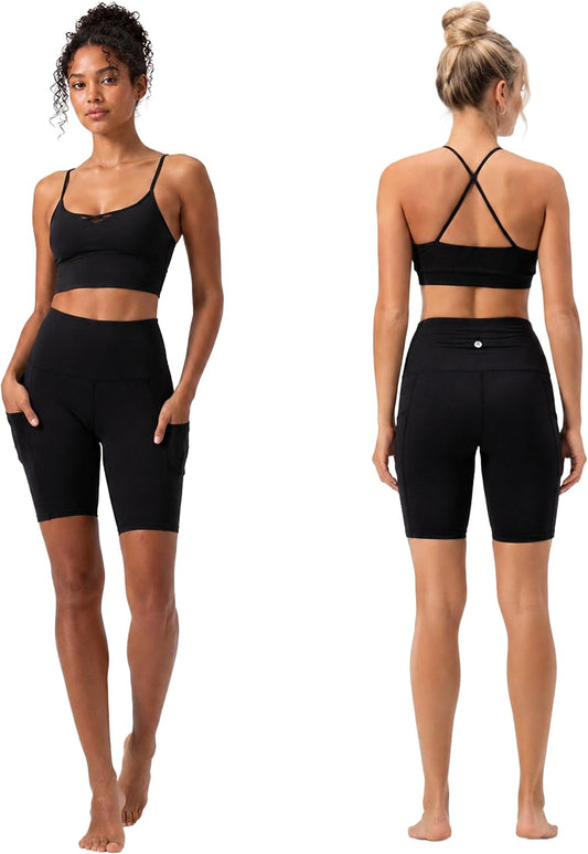 2 Pack Women'S 8" Biker Shorts High Waist Yoga Workout with Pockets