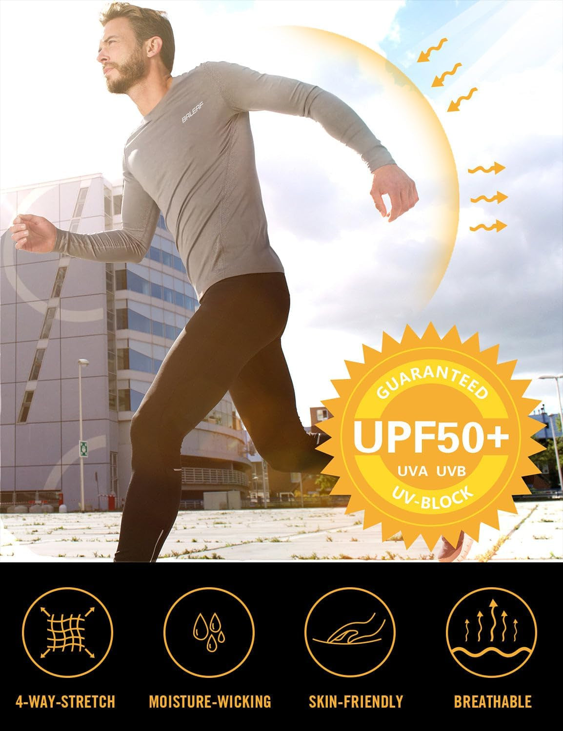 Men'S UPF 50+ Sun Protection Shirts Long Sleeve Rash Guard
