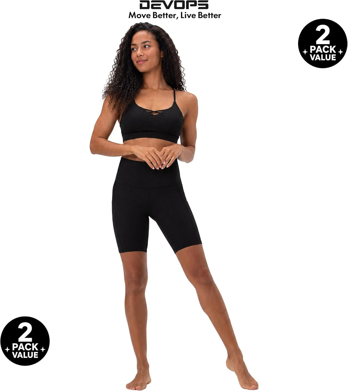 2 Pack Women'S 8" Biker Shorts High Waist Yoga Workout with Pockets