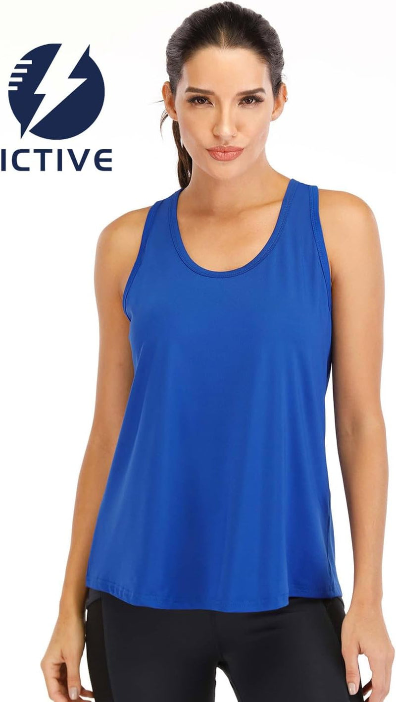 ICTIVE Workout Tops for Women Loose Fit Racerback Mesh Backless Muscle Tank Running Shirts