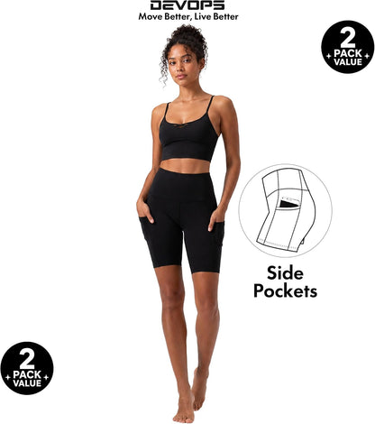 2 Pack Women'S 8" Biker Shorts High Waist Yoga Workout with Pockets