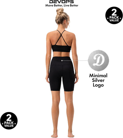2 Pack Women'S 8" Biker Shorts High Waist Yoga Workout with Pockets