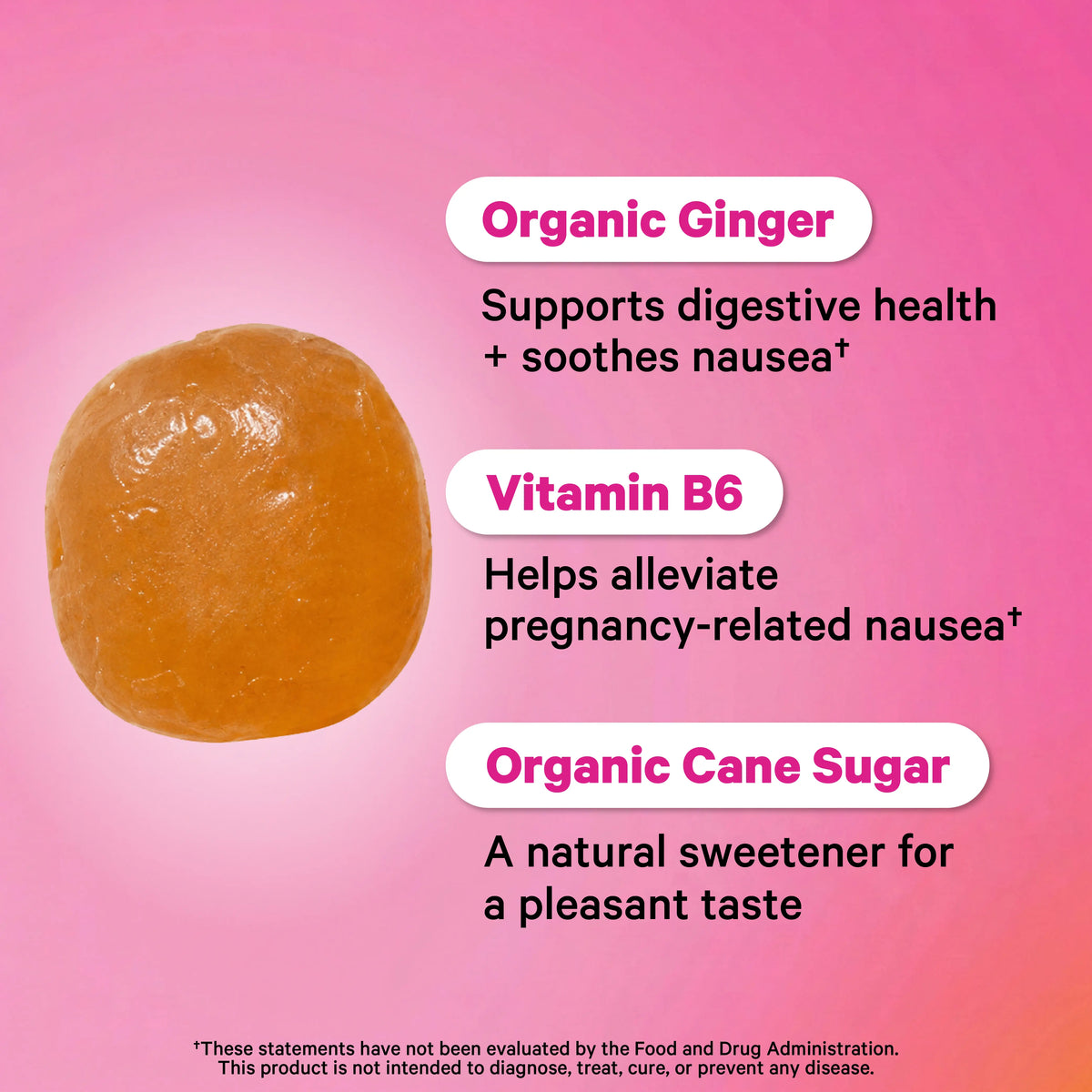 Pink Stork Nausea Support Sweets with Vitamin B6 | 3 Flavors Available | USDA Organic | Peppermint | Ginger | Women'S Edible Selfcare Digestive Health Blended Vitamins and Minerals Supplements Chewables Balance Gummies