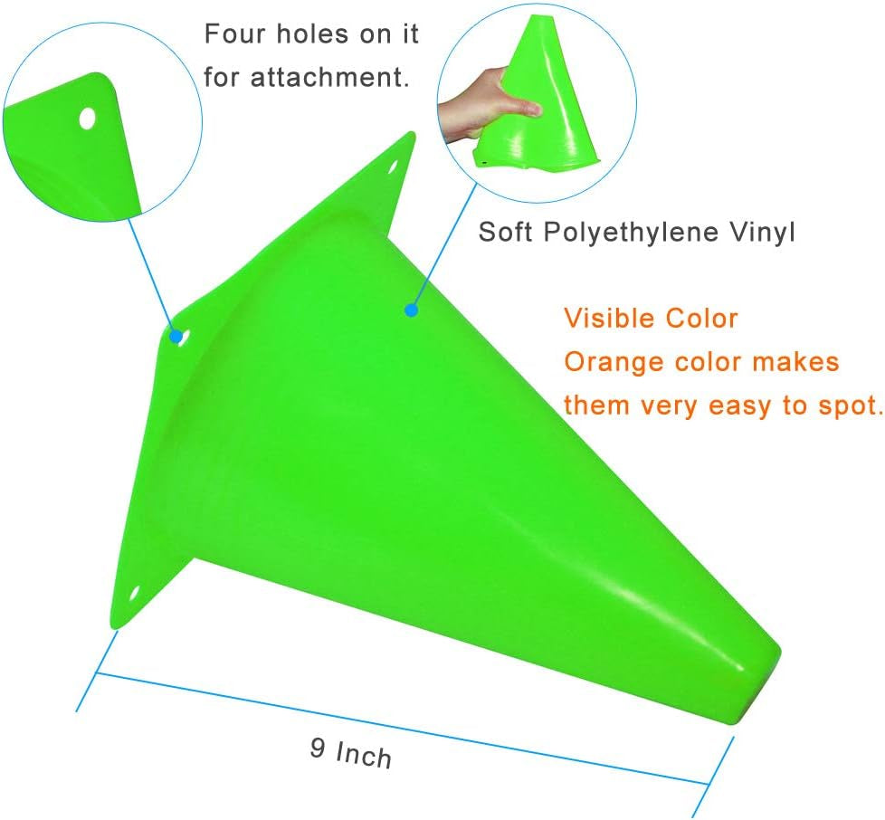 9 Inch Plastic Training Traffic Cones, Sport Cones, Set of 10/12/24