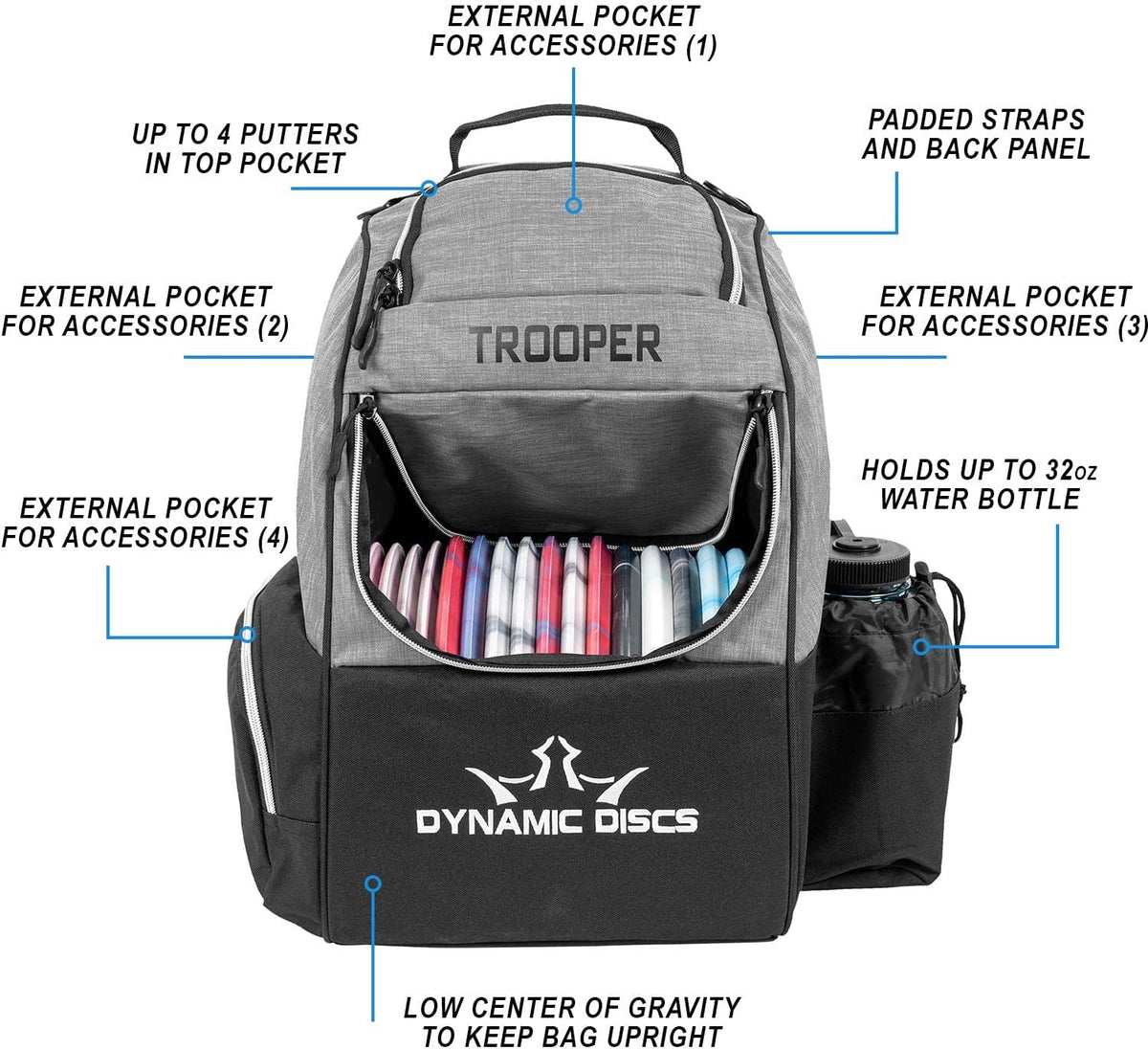 Dynamic Discs Trooper Disc Golf Bag | Large Frisbee Bags with 18+ Discs Capacity | Lightweight & Durable Backpack | Great Gifts or Disc Golf Accessories for Men | Ideal for Beginners & Pro Players
