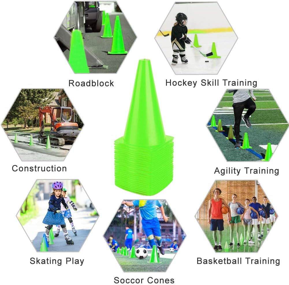 9 Inch Plastic Training Traffic Cones, Sport Cones, Set of 10/12/24