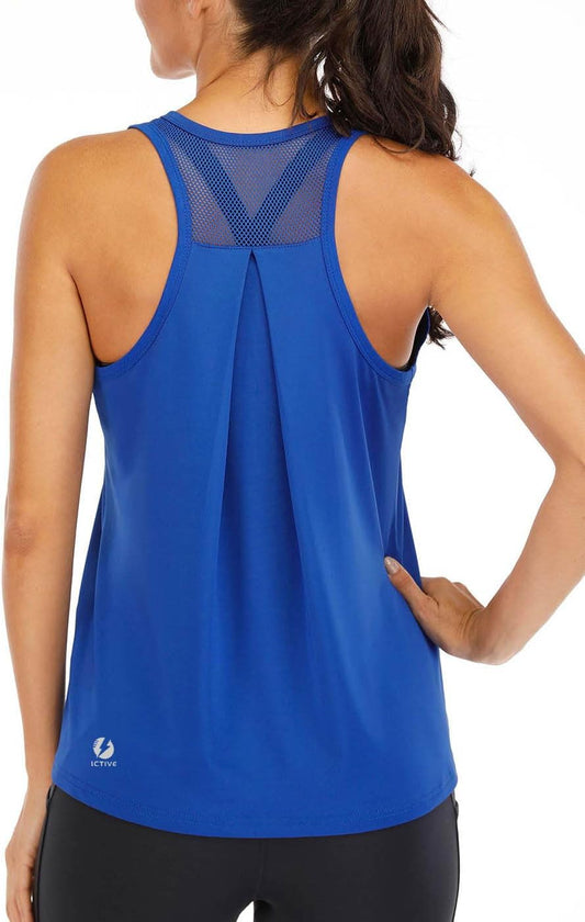 ICTIVE Workout Tops for Women Loose Fit Racerback Mesh Backless Muscle Tank Running Shirts