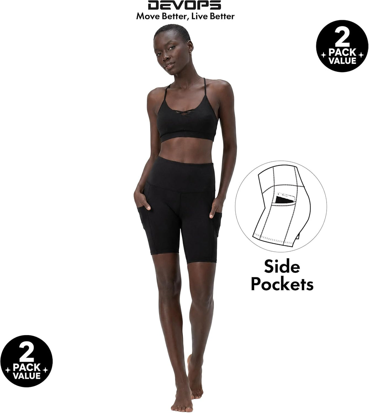 2 Pack Women'S 8" Biker Shorts High Waist Yoga Workout with Pockets