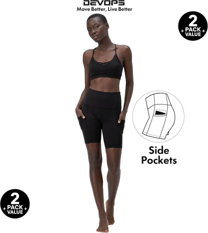 2 Pack Women'S 8" Biker Shorts High Waist Yoga Workout with Pockets