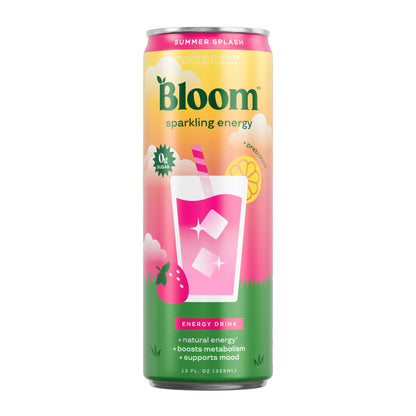 Summer Splash - Bloom Sparkling Energy Drink - Limited Time Flavor - Natural Caffeine, Zero Sugar, 180Mg Caffeine - Antioxidant-Rich with Green Coffee Bean, Green Tea Extract, Prebiotics, 12Oz 12 Pack