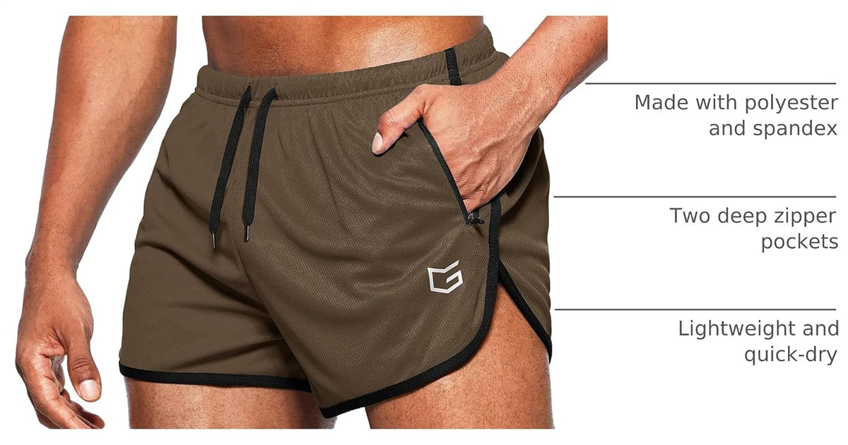 Men'S Running Shorts 3" Gym with Zipper Pockets