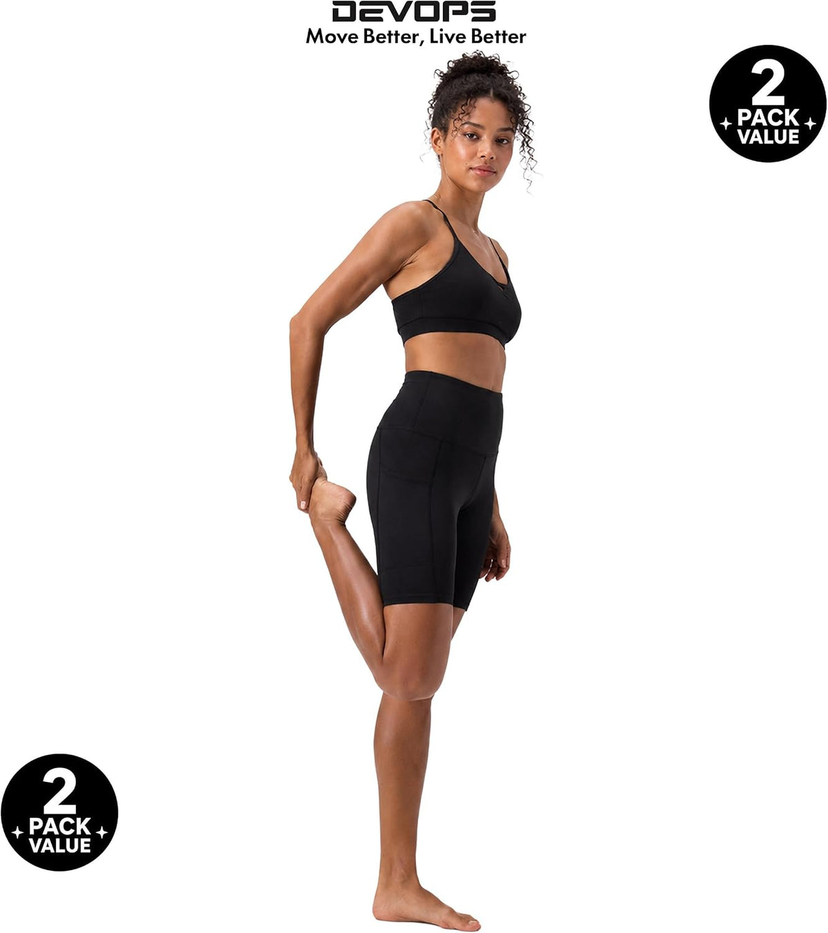 2 Pack Women'S 8" Biker Shorts High Waist Yoga Workout with Pockets