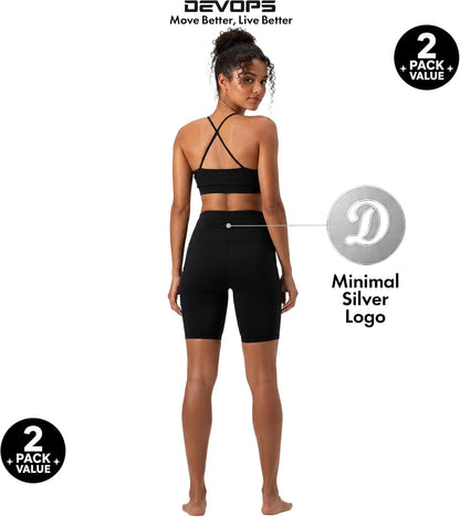 2 Pack Women'S 8" Biker Shorts High Waist Yoga Workout with Pockets