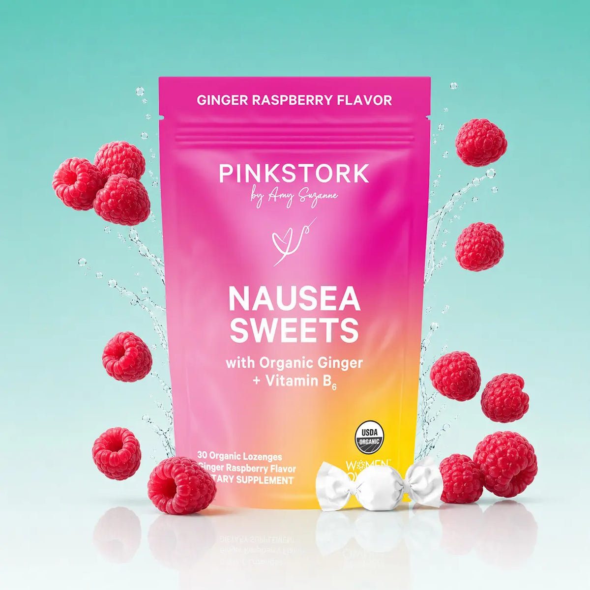 Pink Stork Nausea Support Sweets with Vitamin B6 | 3 Flavors Available | USDA Organic | Peppermint | Ginger | Women'S Edible Selfcare Digestive Health Blended Vitamins and Minerals Supplements Chewables Balance Gummies