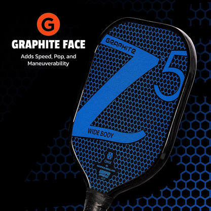 Graphite MOD Z5 Carbon Fiber Pickleball Paddle with Wide-Body Shape. Honeycomb Core, Graphite Face & Cushion Comfort Pickleball Paddle Grip