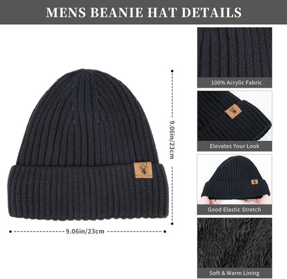 Winter Beanie Hats Long Neck Scarf for Men and Touchscreen Gloves 3PCS Set
