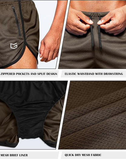 Men'S Running Shorts 3" Gym with Zipper Pockets