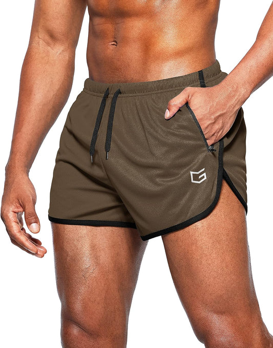 Men'S Running Shorts 3" Gym with Zipper Pockets