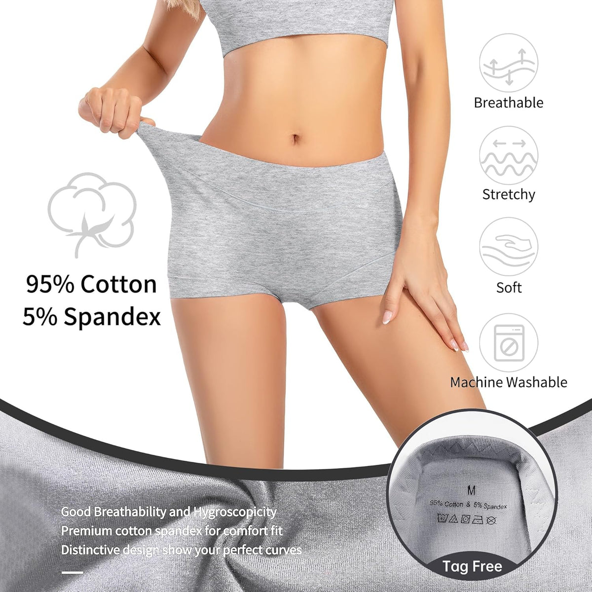 Boy Shorts Underwear for Women Cotton Boxer Briefs 5 Packs