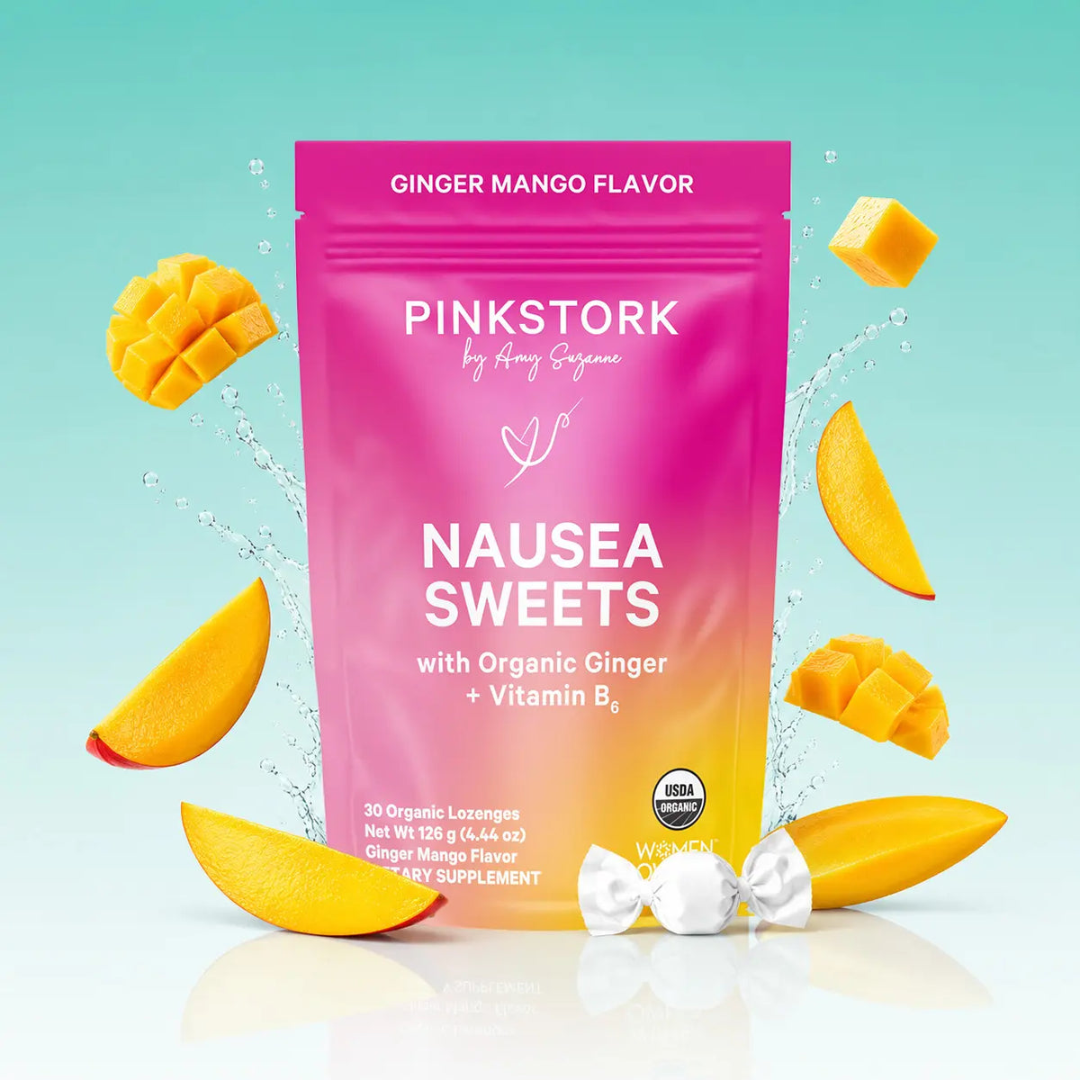 Pink Stork Nausea Support Sweets with Vitamin B6 | 3 Flavors Available | USDA Organic | Peppermint | Ginger | Women'S Edible Selfcare Digestive Health Blended Vitamins and Minerals Supplements Chewables Balance Gummies