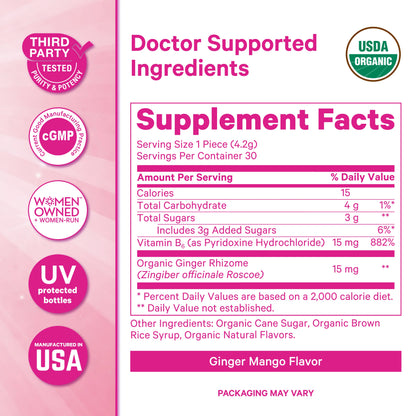 Pink Stork Nausea Support Sweets with Vitamin B6 | 3 Flavors Available | USDA Organic | Peppermint | Ginger | Women'S Edible Selfcare Digestive Health Blended Vitamins and Minerals Supplements Chewables Balance Gummies